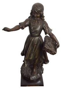 SIGNED EUROPEAN BRONZE OF A LADY: SIGNED EUROPEAN BRONZE OF A LADY. A SIGNED EUROPEAN BRONZE SCULPTURE OF A LADY, CAPTURING ELEGANT FORM AND DETAIL. THE PIECE DEMONSTRATES EXCEPTIONAL CRAFTSMANSHIP, WITH FINE DETAILING AND GRACEFUL PR