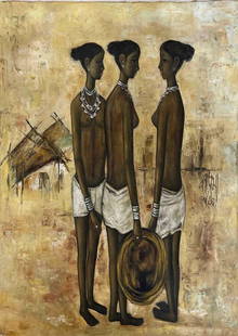 B. PRABHA (1933-2001) 'UNTITLED', OIL ON CANVAS 1986: B.PRABHA (1933-2001) 'UNTITLED' SIGNED & DATED, OIL ON CANVAS, 1986 53 x 40 INCHES. THESE PAINTINGS ARE HIGHLY SOUGHT AFTER, MUCH LIKE. THOSE BY RENOWNED ARTISTS SUCH AS S.H. RAZA, F.N. SOUZA, AKBAR P