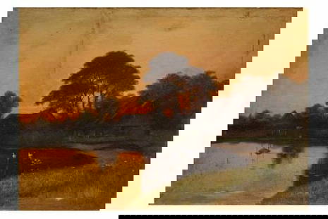 SARDAR GANDA THAKUR SINGH (1899-1976) IN 20TH CENTURY ART: 1930: SARDAR GANDA THAKUR SINGH (1899-1976) SUNSET OVER TRANQUIL RIVER SIGNED AND DATED S.G. THAKER 1930 (LOWER RIGHT) OIL ON CANVAS 70.5 X 99 CM THESE ARTWORKS ARE HIGHLY SOUGHT AFTER, MUCH LIKE. THOSE BY