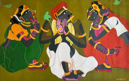 THOTA VAIKUNTAM (INDIAN, B. 1942) UNTITLED ACRYLIC ON CANVAS SIZE 36.5 x 59.5: THOTA VAIKUNTAM (INDIAN, B. 1942) UNTITLED ACRYLIC ON CANVAS36.5 X 59.5 INCHES THESE PAINTINGS ARE HIGHLY SOUGHT AFTER, MUCH LIKE. THOSE BY RENOWNED ARTISTS SUCH AS S.H. RAZA, F.N. SOUZA, AKBAR PADAMS