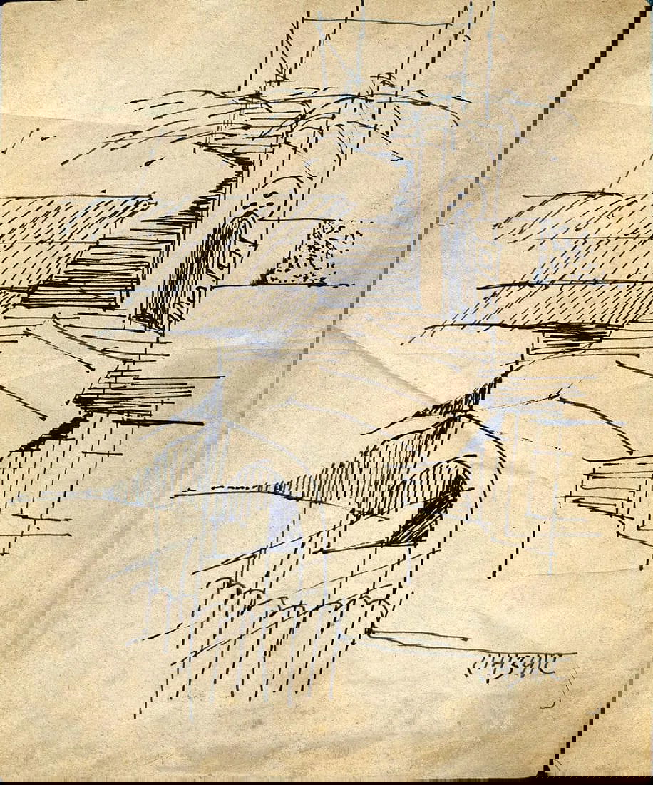 RAM KUMAR (INDIA, 1924–2018) – UNTITLED (ARCHITECTURAL COMPOSITION), PEN AND INK ON PAPER: RAM KUMAR (INDIA, 1924–2018) – UNTITLED (ARCHITECTURAL COMPOSITION), PEN AND INK ON PAPER THIS EXPRESSIVE LINE DRAWING BY RAMKUMAR PRESENTS A RHYTHMIC ARCHITECTURAL COMPOSITION, RENDERED WITH