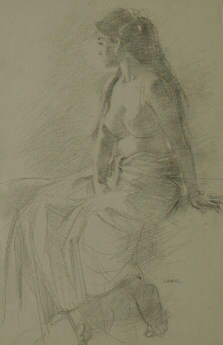 JOHN FERNANDES UNTITLED PENCIL ON PAPER 13 X 20 INCHES: JOHN FERNANDES UNTITLEDPENCIL ON PAPER13 X 20 INCHESFRAMED SIZE: 18 X 24 INCHESSIGNED IN ENGLISH THIS SENSITIVE PENCIL DRAWING ON PAPER BY JOHN FERNANDES PRESENTS A SEATED FEMALE FIGURE RENDERED