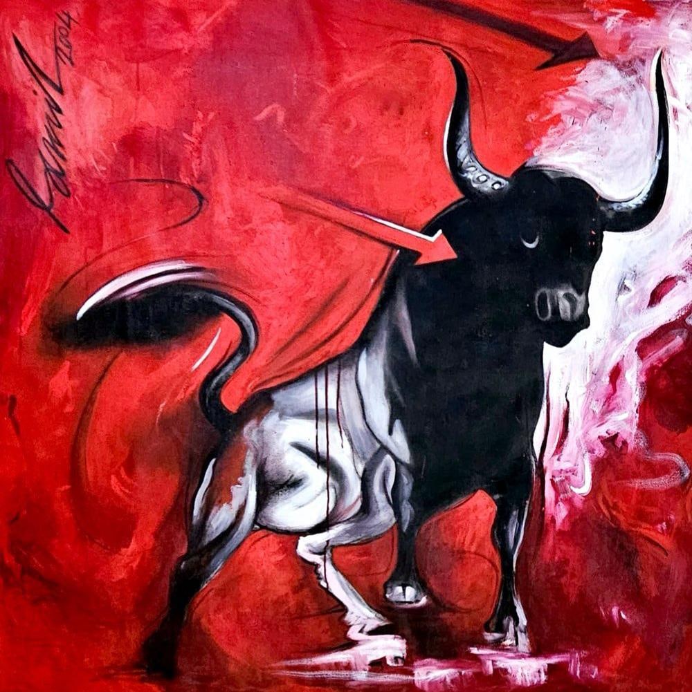 SUNIL DAS (1939–2015) “BULL” ACRYLIC ON CANVAS CREATION YEAR: 2004 SIZE: 48 X 46: SUNIL DAS (1939–2015)“BULL”ACRYLIC ON CANVASCREATION YEAR: 2004SIZE: 48 X 46 INCHES AN IMPORTANT WORK BY SUNIL DAS, ONE OF INDIA’S MOST POWERFUL AND EXPRESSIVE MODERN PAINTERS, RENOWNED