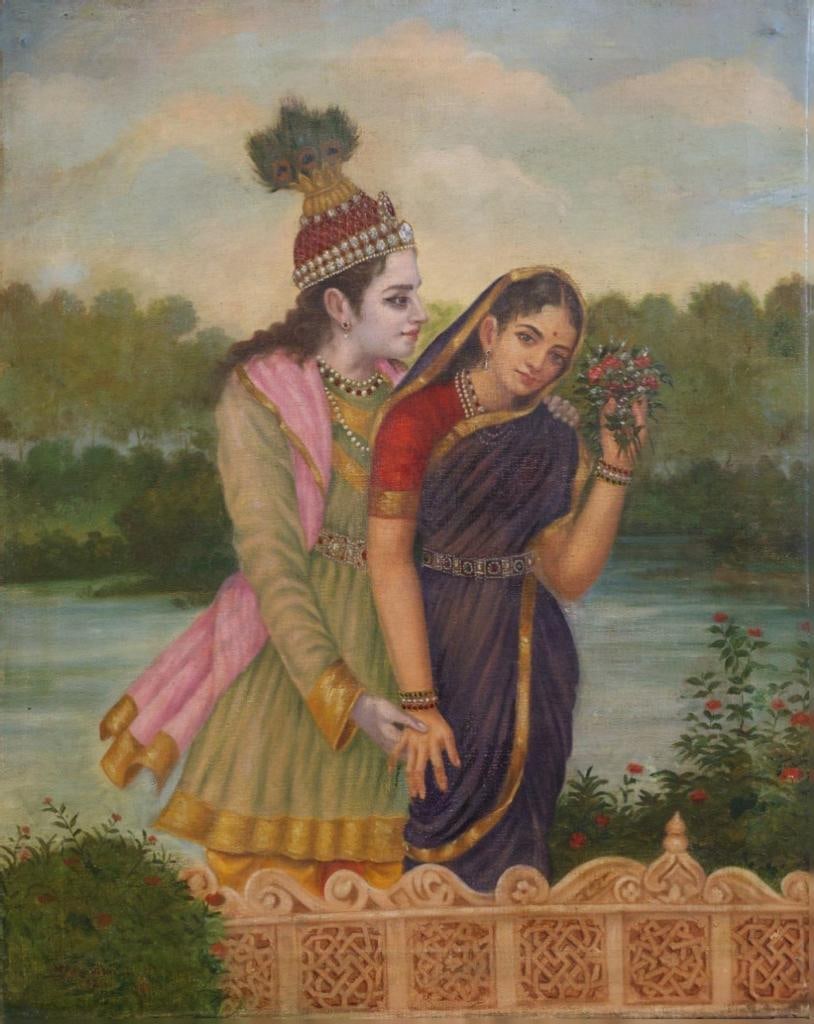 M. V. DHURANDHAR (1867–1944) OIL ON CANVAS UNTITLED 75.5 X 60 CM: M. V. DHURANDHAR (1867–1944) OIL ON CANVAS UNTITLED 75.5 X 60 CM THIS ELEGANT OIL ON CANVAS IS A FINE EXAMPLE OF M. V. DHURANDHAR’S ACADEMIC AND NARRATIVE STYLE, FOR WHICH HE IS RENOWNED AS ONE