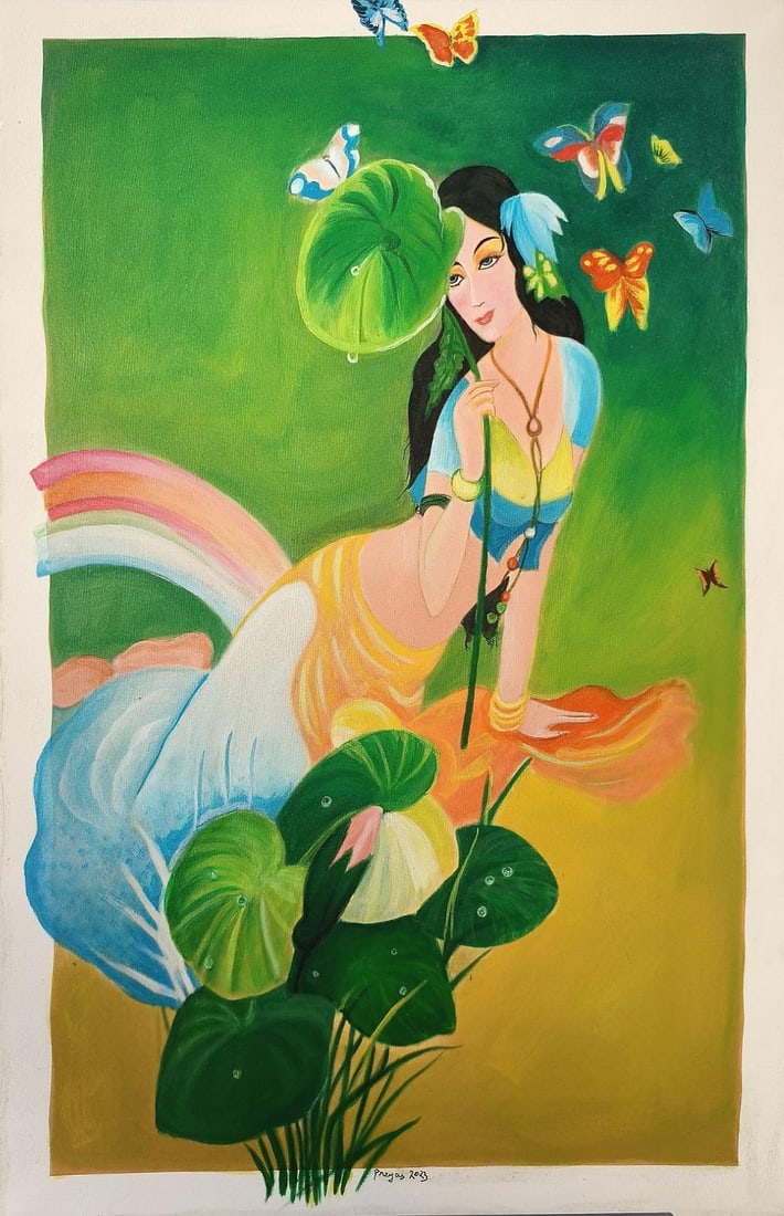 PREYAS MEHTA ACRYLIC ON CANVAS MERMAIDS 36 × 24 INCHES: PREYAS MEHTAACRYLIC ON CANVAS MERMAIDS 36 × 24 INCHES THIS EVOCATIVE PAINTING FROM A SET OF THREE PAINTINGS FROM THE MERMAIDS SERIES BY PREYAS MEHTA OFFERS A LYRICAL AND IMAGINATIVE EXPLORATION