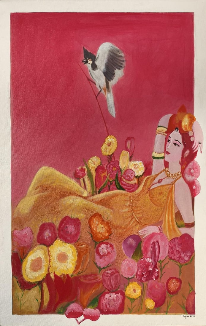 PREYAS MEHTAACRYLIC ON CANVAS MERMAIDS 36 × 24 INCHES: PREYAS MEHTAACRYLIC ON CANVAS MERMAIDs 36 × 24 INCHES THIS EVOCATIVE PAINTING FROM A SET OF THREE PAINTINGS FROM THE MERMAIDS SERIES BY PREYAS MEHTA OFFERS A LYRICAL AND IMAGINATIVE EXPLORATION OF