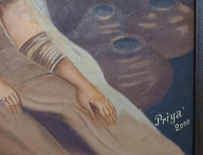 PRIYA ALOK MEHTA OIL ON BOARD RAJASTHANI WOMEN 2000 43.5 × 31.5 IN - 2