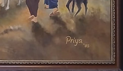 PRIYA ALOK MEHTA VILLAGE SCENE 2005 OIL ON BOARD 81 × 39 INCHES - 2