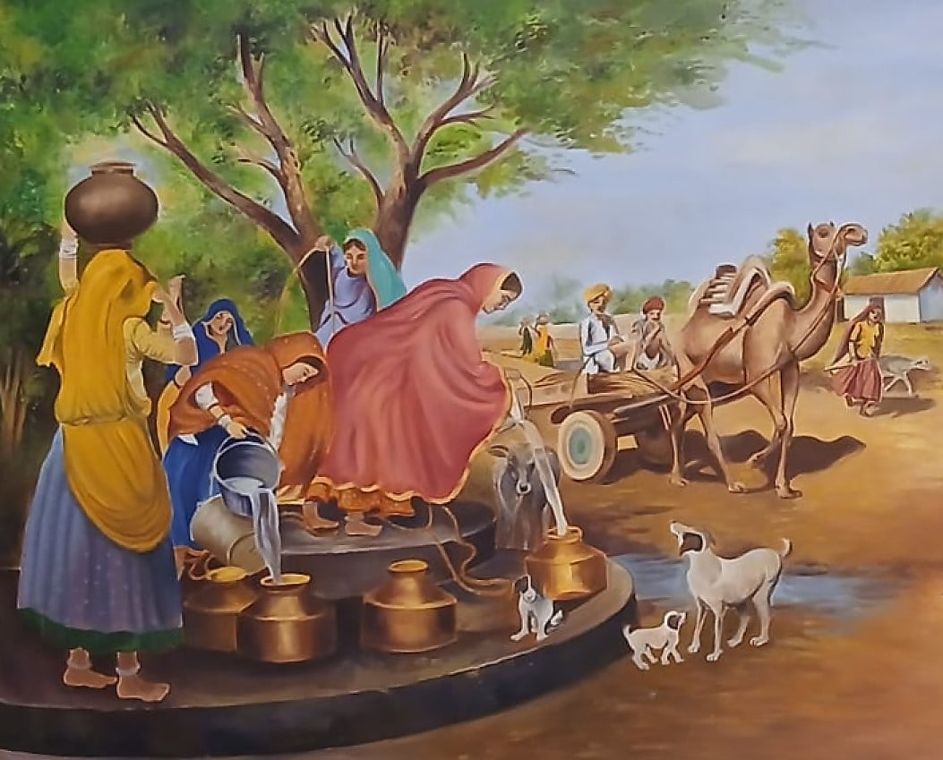 PRIYA ALOK MEHTA VILLAGE SCENE 2005 OIL ON BOARD 81 × 39 INCHES - 3