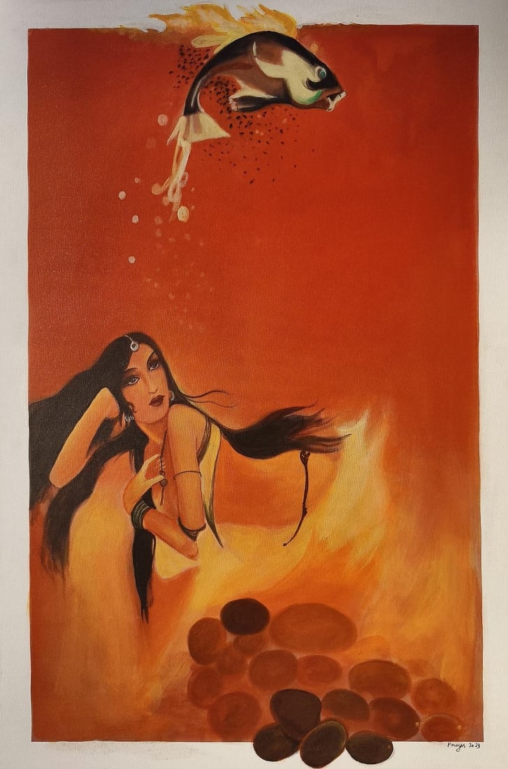 PREYAS MEHTA ACRYLIC ON CANVAS MERMAIDS 36 × 24 INCHES: PREYAS MEHTA ACRYLIC ON CANVAS MERMAIDS 36 × 24 IN THIS EVOCATIVE PAINTING FROM A SET OF THREE PAINTINGS FROM THE MERMAIDS SERIES BY PREYAS MEHTA OFFERS A LYRICAL AND IMAGINATIVE EXPLORATION OF