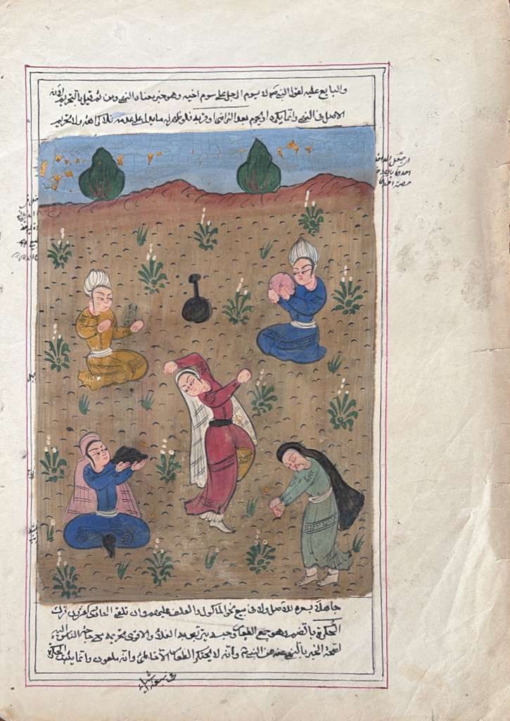 PERSIAN / ISLAMIC INSCRIBED MINIATURE PAINTING FROM AN ILLUSTRATED MANUSCRIPT 12 X 8 IN: PERSIAN / ISLAMIC INSCRIBED MINIATURE PAINTING FROM AN ILLUSTRATED MANUSCRIPT 12 X 8 IN A 19TH CENTURY PERSIAN / ISLAMIC MINIATURE PAINTING FROM AN ILLUSTRATED MANUSCRIPT, DEPICTING A LIVELY