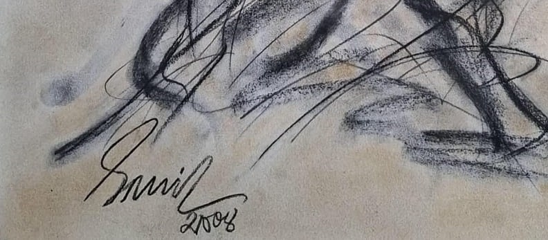 SUNIL DAS (1939–2015) BULL CHARCOAL ON PAPER 22 × 30 INCHES SIGNED LOWER LEFT 2008 - 2