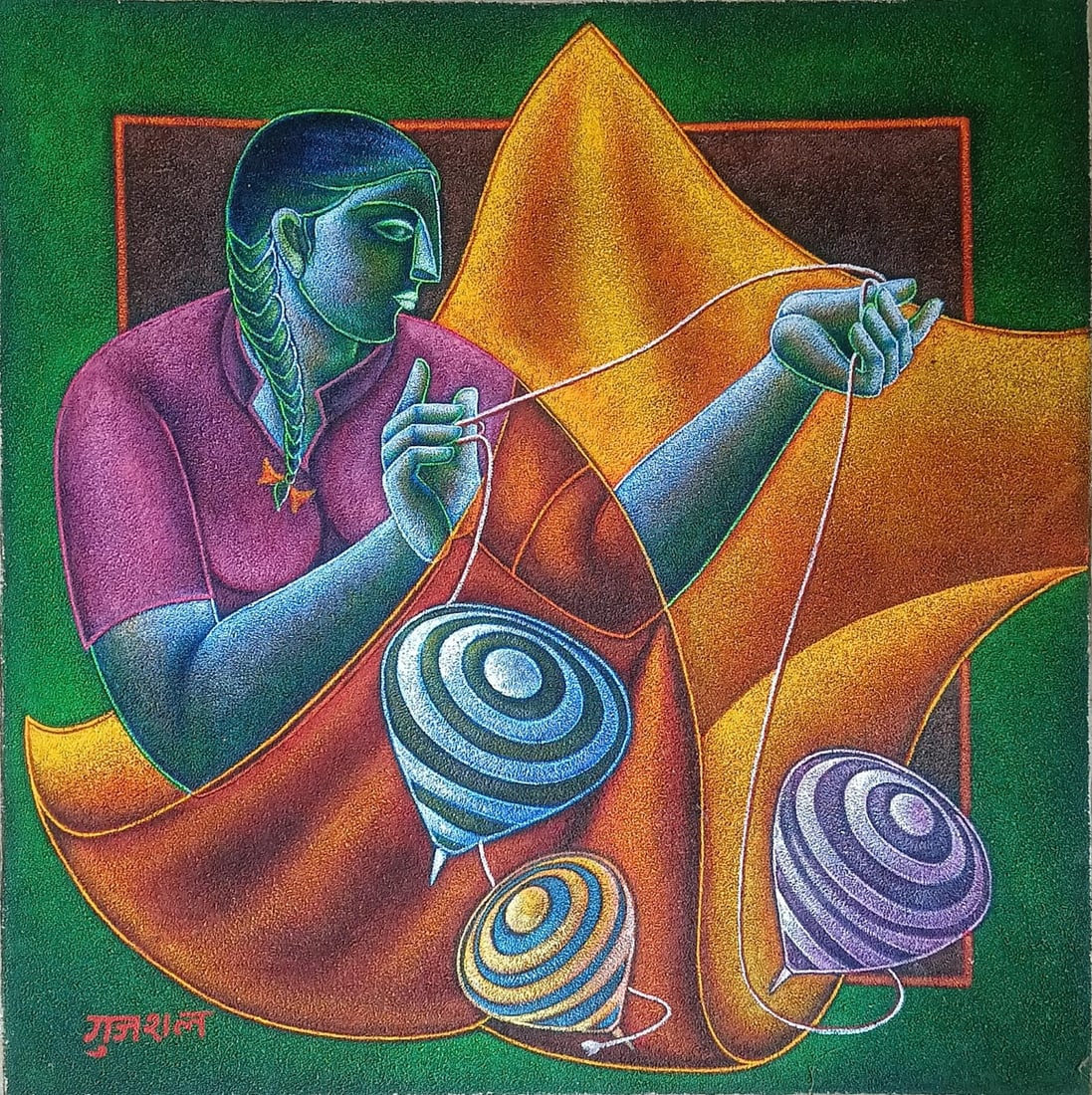 SATISH GUJRAL UNTITLED ACRYLIC ON CANVAS 36 × 36 IN SIGNED IN DEVANAGARI LOWER LEFT 2003: SATISH GUJRAL UNTITLED ACRYLIC ON CANVAS 36 × 36 IN SIGNED IN DEVANAGARI LOWER LEFT 2003SATISH GUJRAL, ONE OF INDIA’S MOST VERSATILE AND CELEBRATED MODERNISTS, WAS KNOWN FOR HIS ABILITY TO MOVE