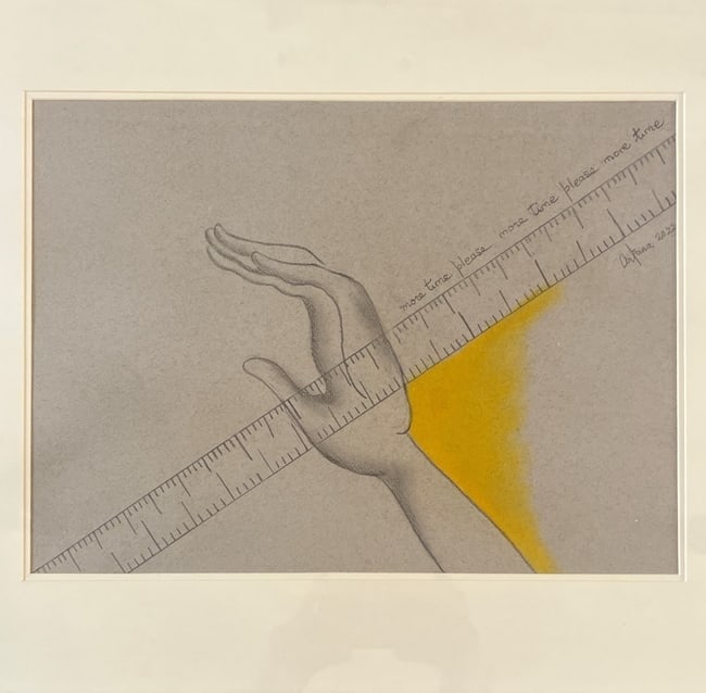 ARPANA CAUR (INDIAN,B. 1954) "MORE TIME PLEASE" PENCIL & PASTEL 2022: ARPANA CAUR (INDIAN,B. 1954) "MORE TIME PLEASE" PENCIL & PASTEL 2022 A POWERFUL AND EVOCATIVE WORK BY ARPANA CAUR, MORE TIME PLEASE DELVES INTO THEMES OF SPIRITUALITY, IDENTITY, AND TRADITION. KNOWN