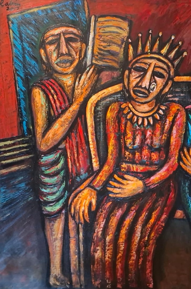 RABIN MONDAL (INDIAN,1929-2019) KING & QUEEN ACRYLIC ON CANVAS 59 × 48 IN 2017 - 6