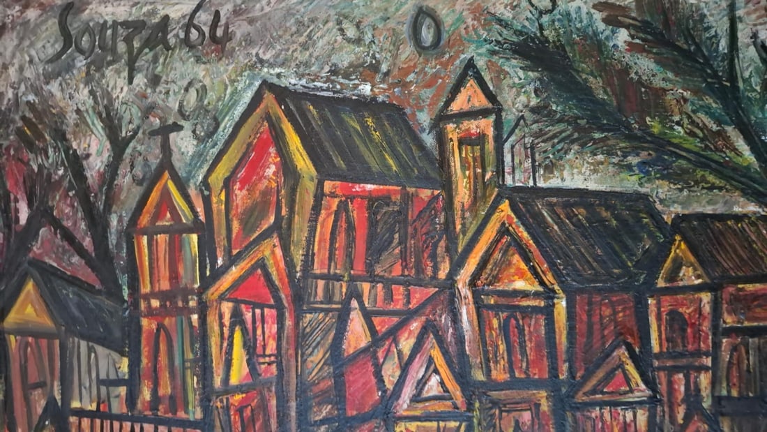 F.N. SOUZA (1924–2002) UNTITLED (TOWNSCAPE) 1964 OIL ON CANVAS 35 X 53.5 IN SIGNED UPPER LEFT - 4
