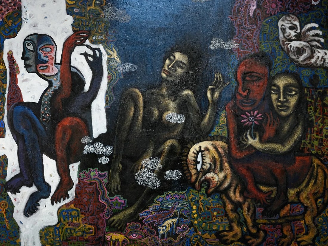 SANJEEV KISHOR GOUTAM "CALIBRATION OF NATURE III" ACRYLIC ON CANVAS.: SANJEEV KISHOR GOUTAM "CALIBRATION OF NATURE III" ACRYLIC ON CANVAS. A COMPELLING EXPLORATION OF THE RHYTHM AND BALANCE INHERENT IN NATURE, CALIBRATION OF NATURE III DEMONSTRATES GOUTAM'S ABILITY