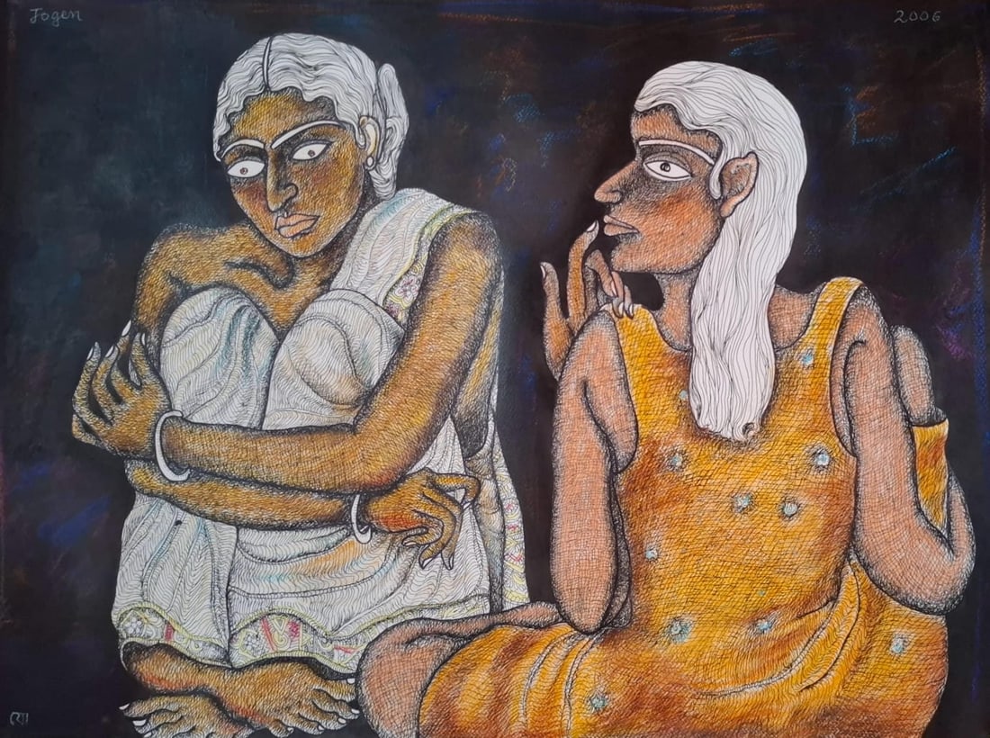 JOGEN CHOWDHURY (B. 1939) INK & PASTEL ON PAPER UNTITLED 22 X 30 IN SIGNED AND DATED 2006 (1 of 6)