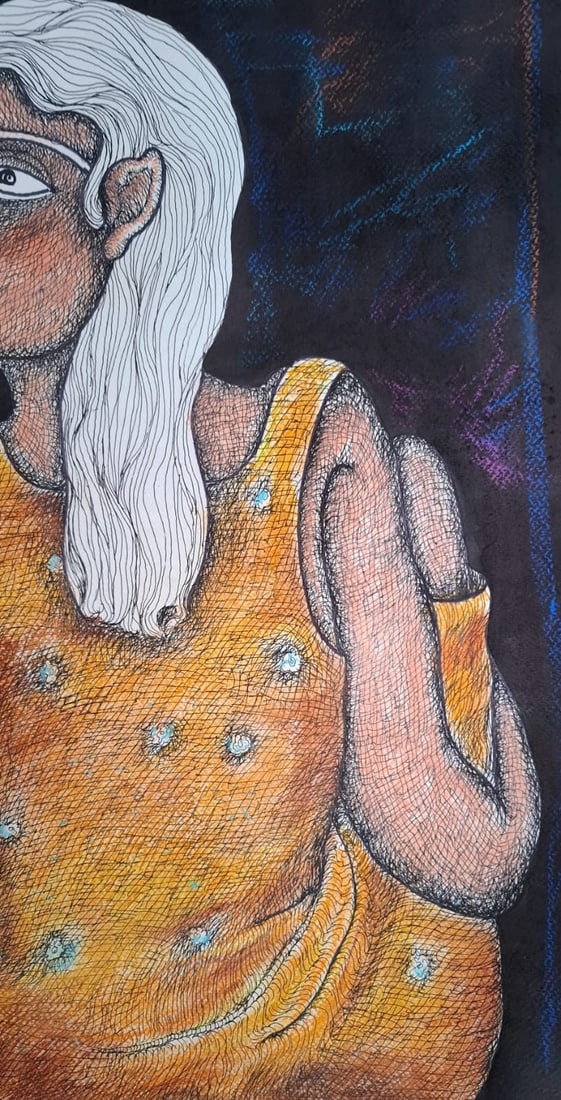 JOGEN CHOWDHURY (B. 1939) INK & PASTEL ON PAPER UNTITLED 22 X 30 IN SIGNED AND DATED 2006 - 3