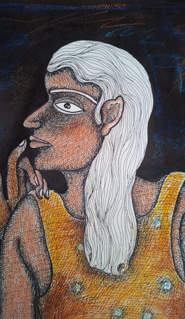 JOGEN CHOWDHURY (B. 1939) INK & PASTEL ON PAPER UNTITLED 22 X 30 IN SIGNED AND DATED 2006 - 4