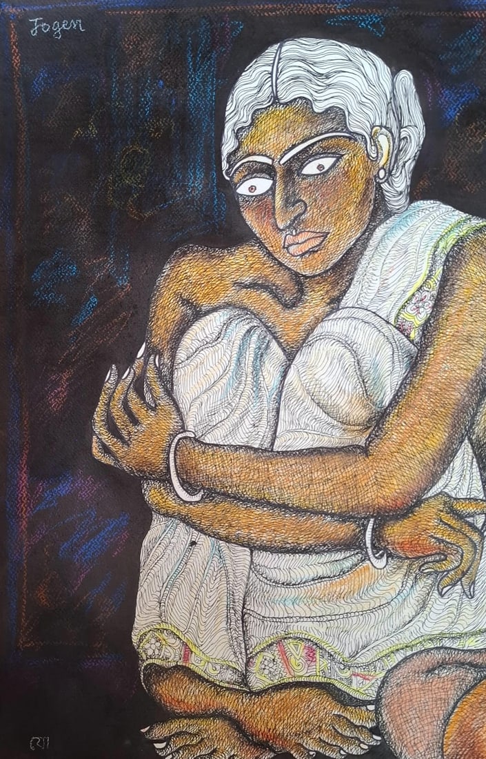 JOGEN CHOWDHURY (B. 1939) INK & PASTEL ON PAPER UNTITLED 22 X 30 IN SIGNED AND DATED 2006 - 5