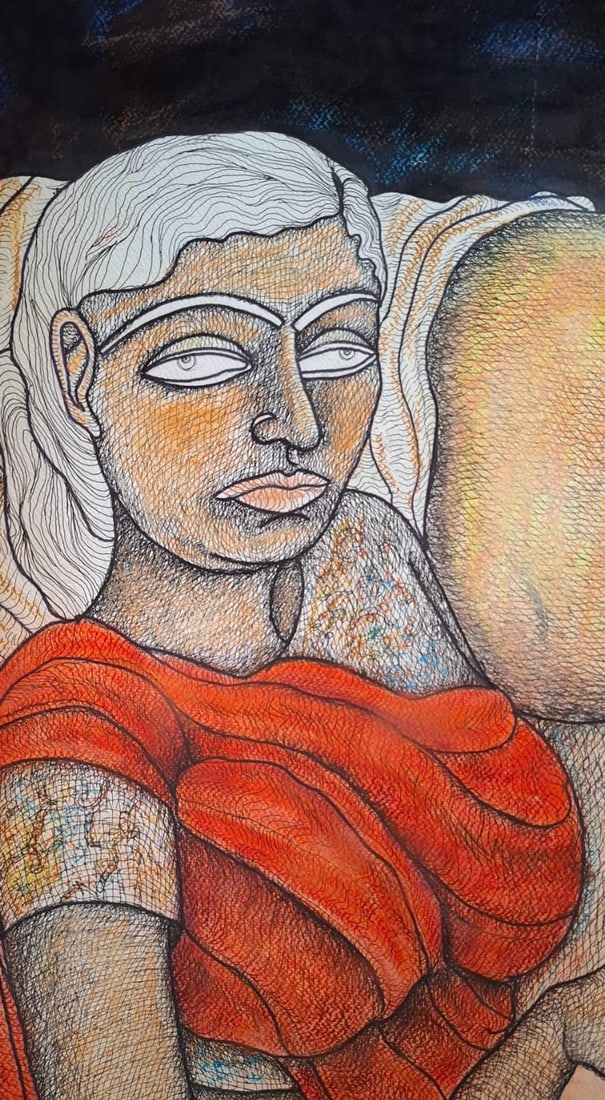 JOGEN CHOWDHURY (B. 1939) INK & PASTEL ON PAPER UNTITLED 22 × 30 IN SIGNED AND DATED 2007 - 2