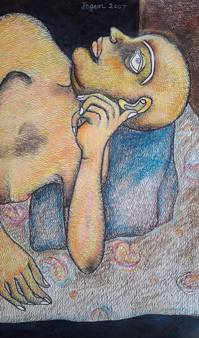 JOGEN CHOWDHURY (B. 1939) INK & PASTEL ON PAPER UNTITLED 22 × 30 IN SIGNED AND DATED 2007 - 3