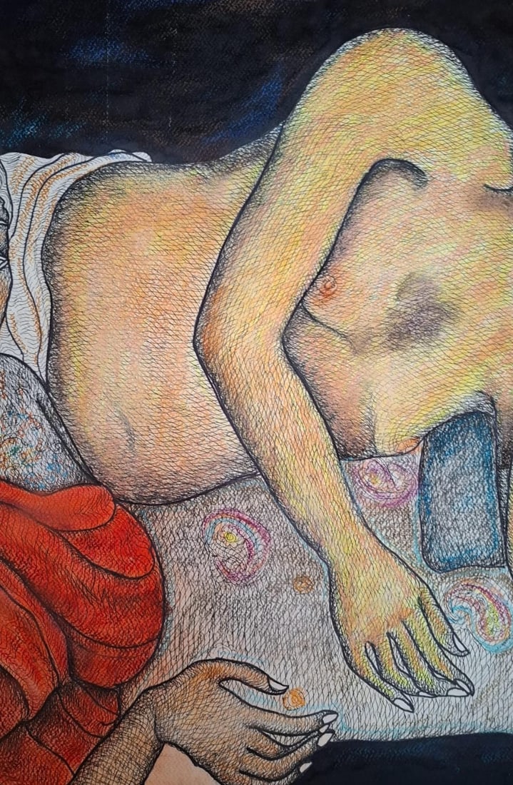 JOGEN CHOWDHURY (B. 1939) INK & PASTEL ON PAPER UNTITLED 22 × 30 IN SIGNED AND DATED 2007 - 4