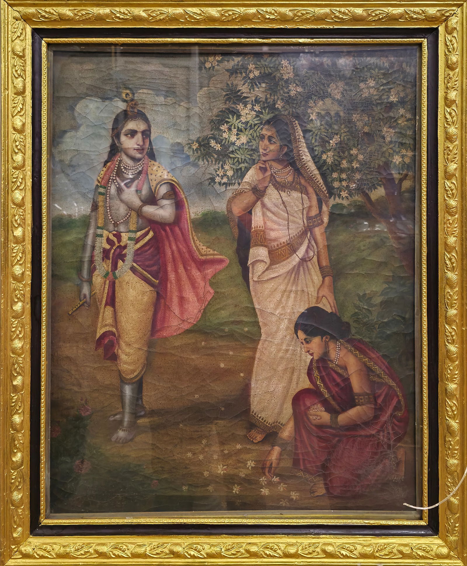 KRISHNA WITH GOPIS IN A GARDEN l OIL ON CANVAS l BENGAL, EARLY 20TH CENTURY - 2