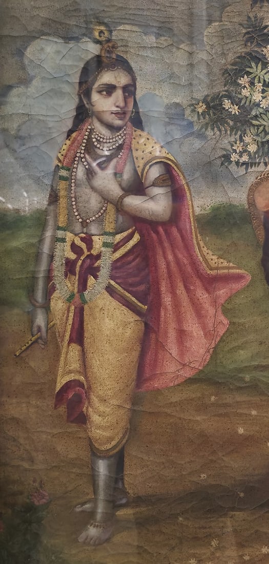 KRISHNA WITH GOPIS IN A GARDEN l OIL ON CANVAS l BENGAL, EARLY 20TH CENTURY - 3