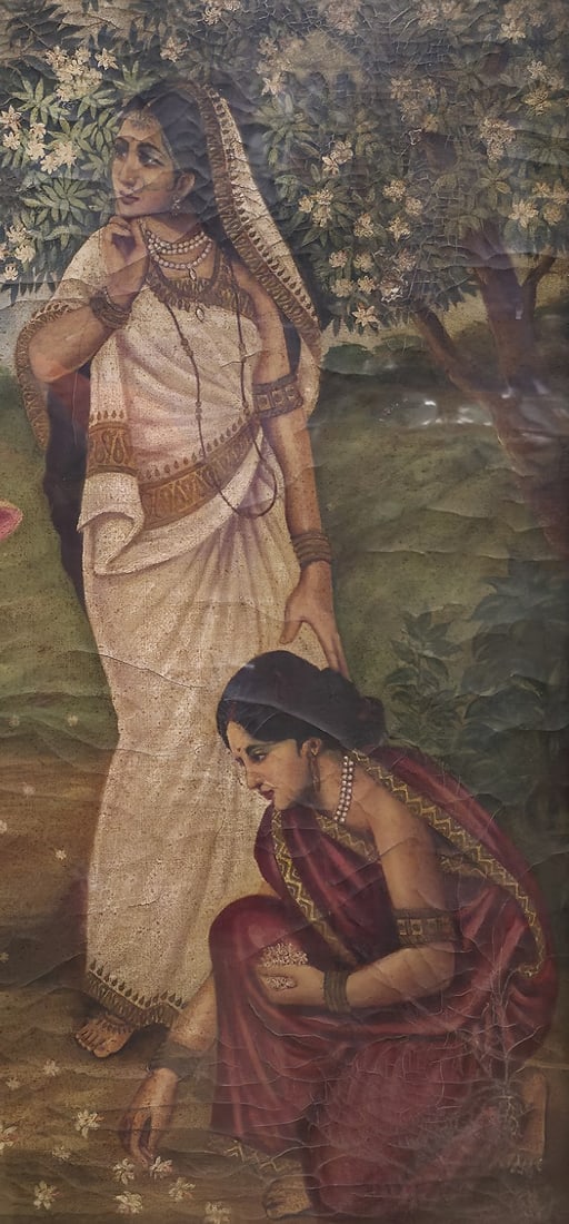 KRISHNA WITH GOPIS IN A GARDEN l OIL ON CANVAS l BENGAL, EARLY 20TH CENTURY - 4