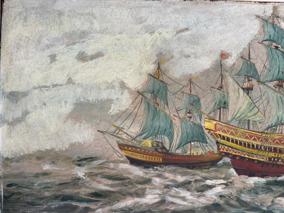WINSLOW - SAILING SHIPS IN ROUGH SEAS – OIL ON BOARD 50 X 23 IN - 3