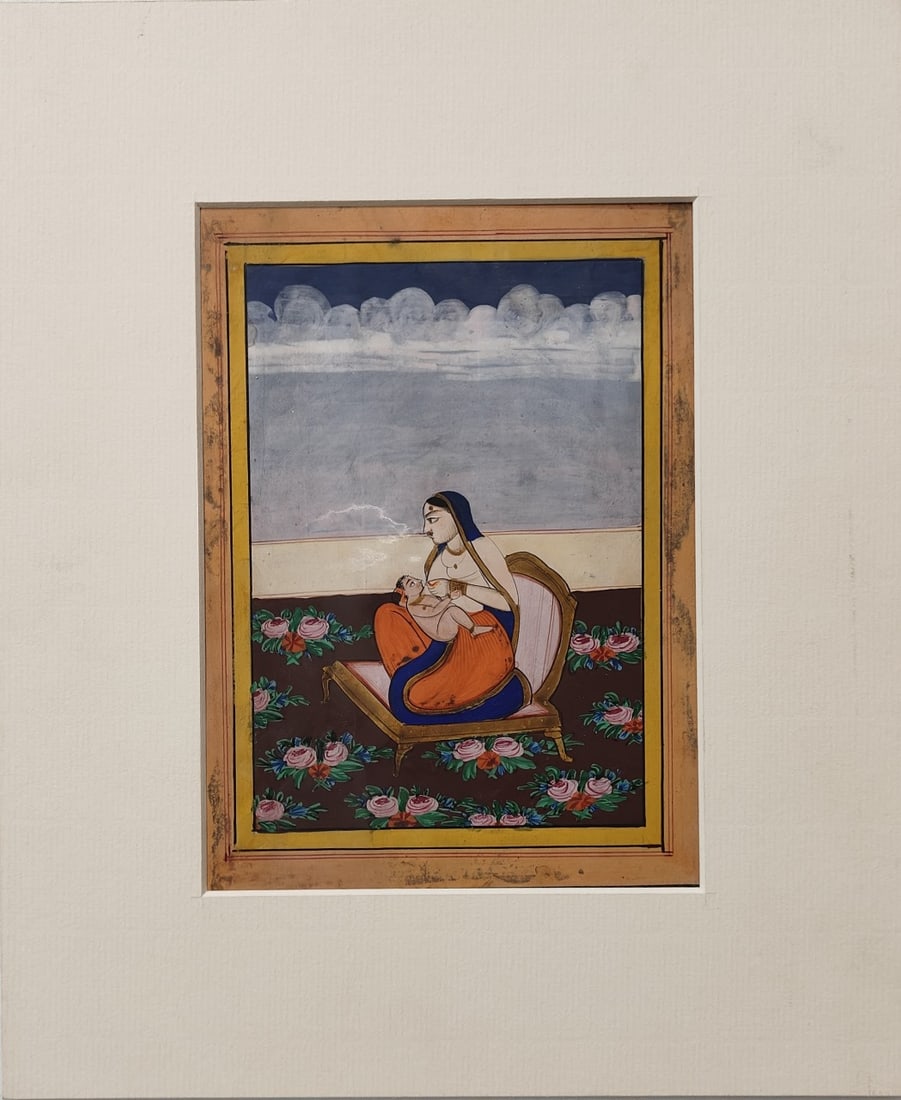 PAHARI SCHOOL MINIATURE MOTHER AND CHILD OPAQUE WATERCOLOR ON PAPER 5 X 7 IN - 2