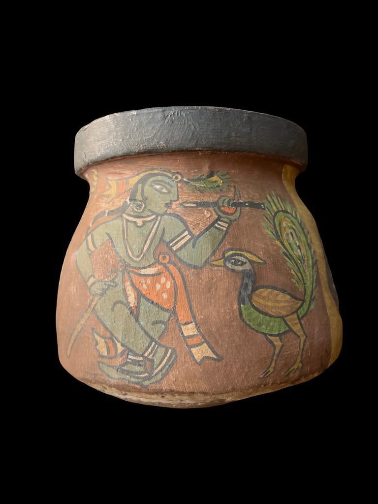 JAMINI ROY (1887-1972) — HAND-PAINTED FOLK POT WITH FIGURAL AND BIRD MOTIFS - 3