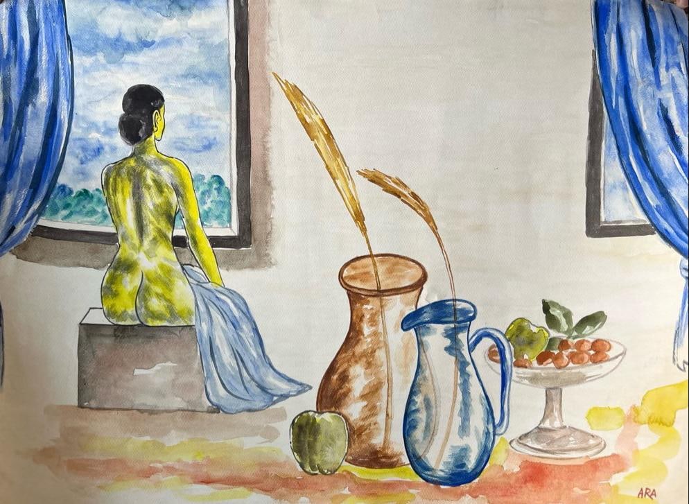 K. H. ARA (1914–1985) — INTERIOR WITH SEATED NUDE, STILL LIFE, AND WINDOW: K. H. ARA (1914–1985) — INTERIOR WITH SEATED NUDE, STILL LIFE, AND WINDOW A SENSUAL AND INTIMATE COMPOSITION BY K. H. ARA, ONE OF THE PIONEERING MEMBERS OF THE PROGRESSIVE ARTISTS’ GROUP,