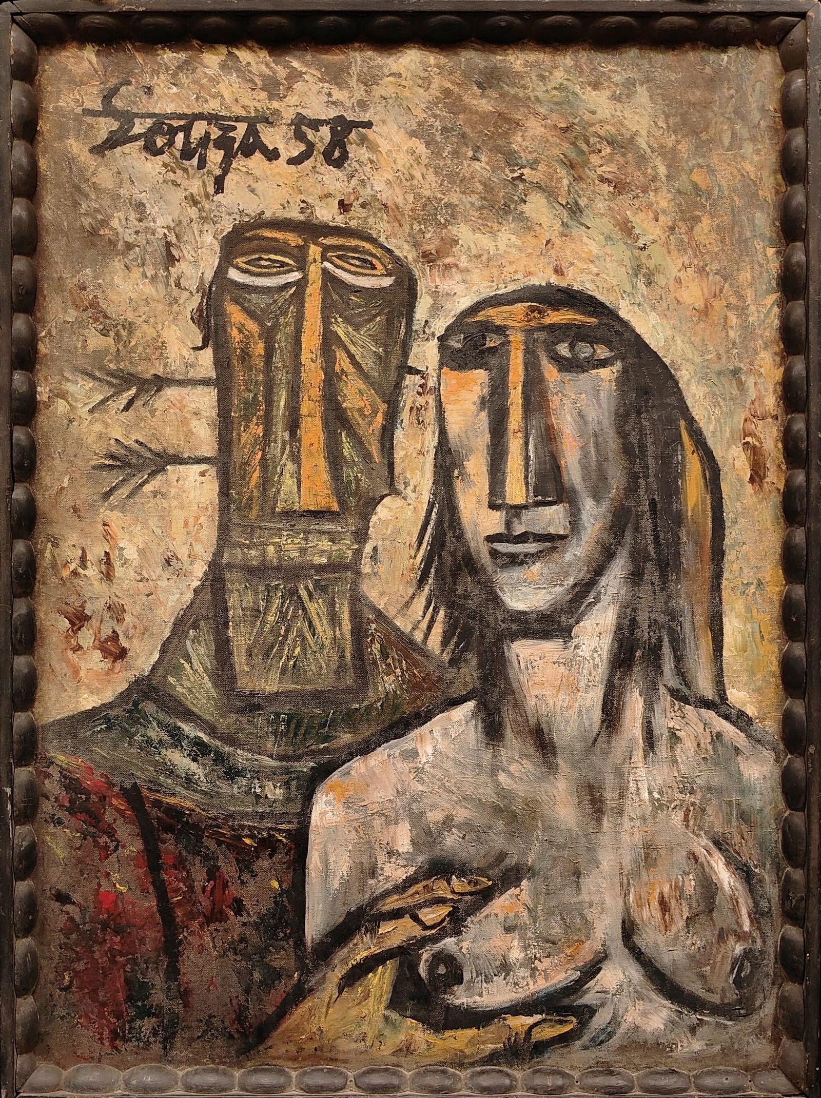 F.N. SOUZA (1924–2002) – TRIBAL MAN AND WOMAN – 1958 – OIL ON CANVAS – 25 X 34 IN - 2