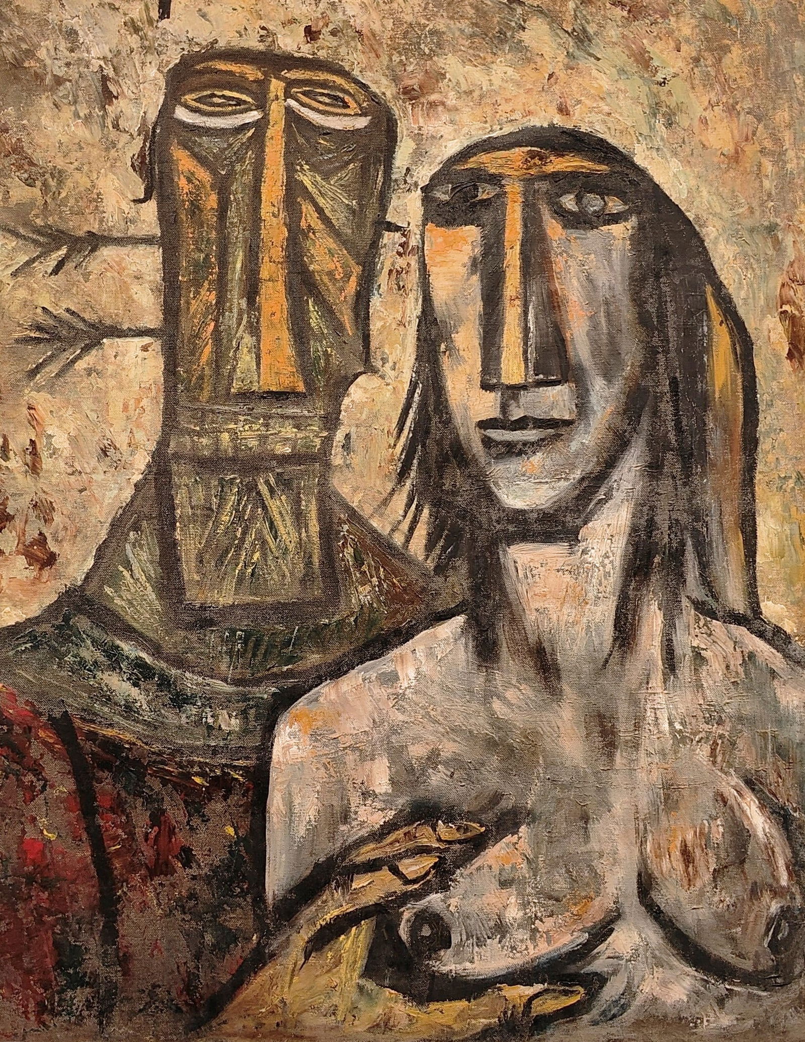 F.N. SOUZA (1924–2002) – TRIBAL MAN AND WOMAN – 1958 – OIL ON CANVAS – 25 X 34 IN - 3