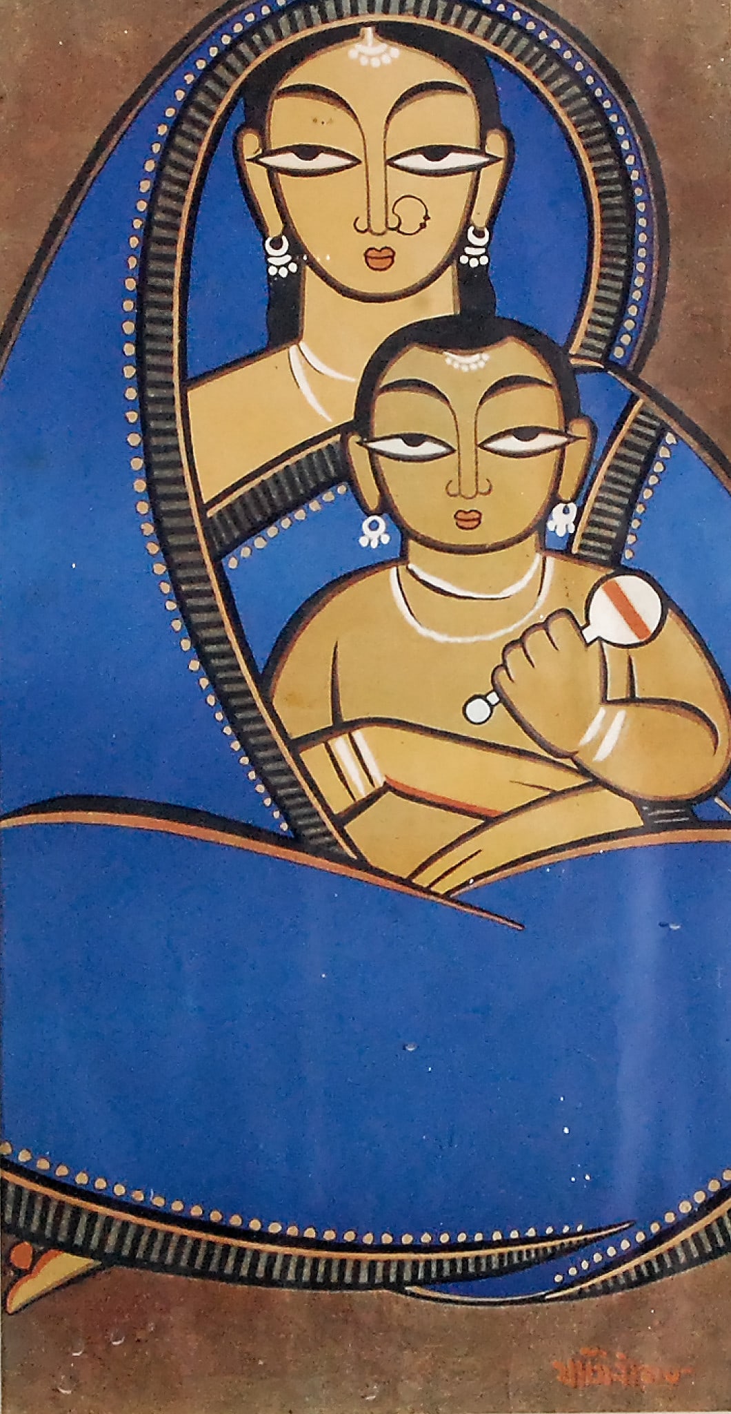 JAMINI ROY (1887-1972) MADONNA AND CHILD PRINT ON CLOTH 17 X 9 IN (1 of 4)