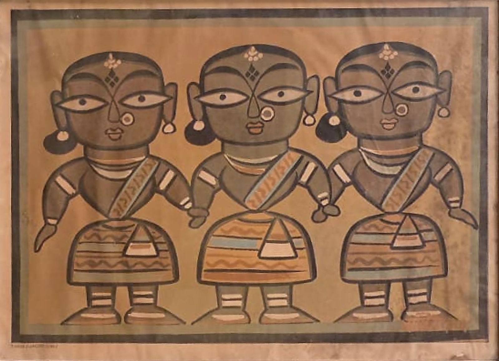 JAMINI ROY(INDIAN, 1887-1972) THE THREE MATRIS PRINT ON CLOTH 11 X 17 IN - 2