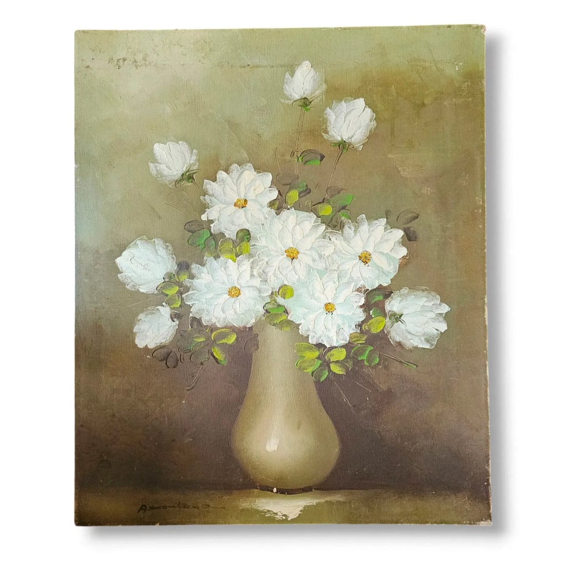 (signed) A. Montoya, White flowers in vase - 24" x 20" (1 of 2)