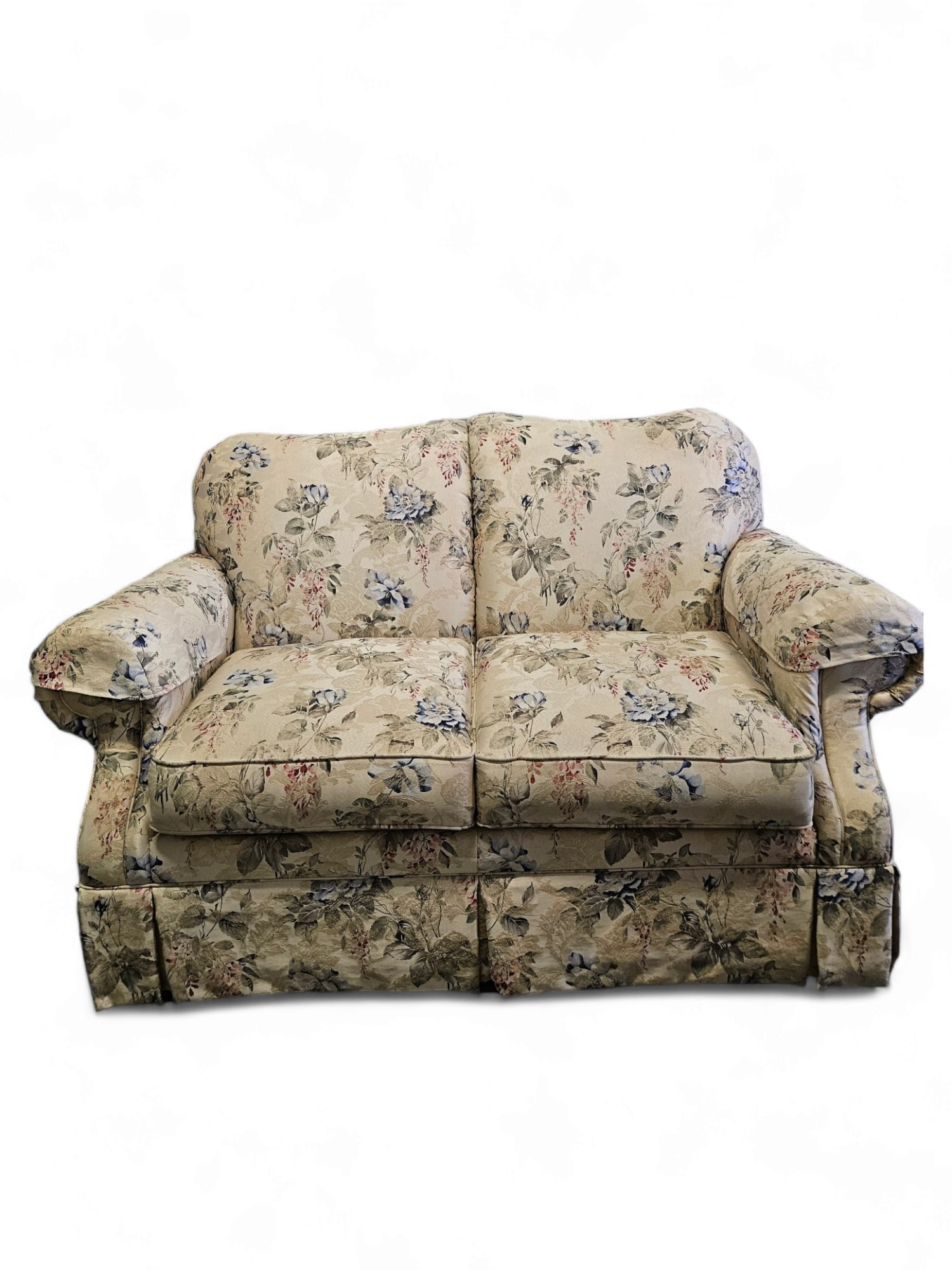 La Z Boy Sofa Loveseat: Extremely comfortable La-Z-Boy Floral Two Seat Sofa couch loveseat settee, with light tan and floral upholstery, mint condition. (alt. spelling Lazy boy). Dimensions: 64" W x 36" D x 36" H Seat: 43" W