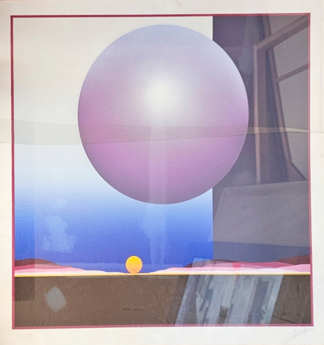 Patrice Breteau (French-American b.1942), "Atlantide V", 1980s - 32" x 32": Geometric abstract screenprint, Limited Edition, pencil signed and numbered, framed. Patrice Breteau is known for his geometric abstract works, often incorporating vibrant colors and complex compositi