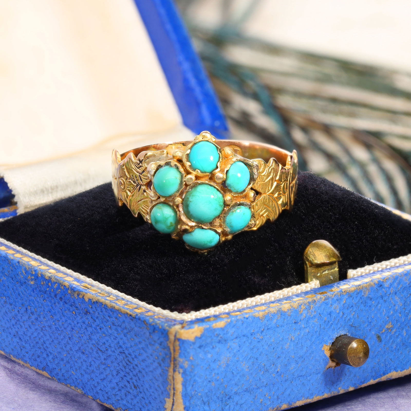 Antique 12ct Gold Seven Turquoise Ring (1 of 8)