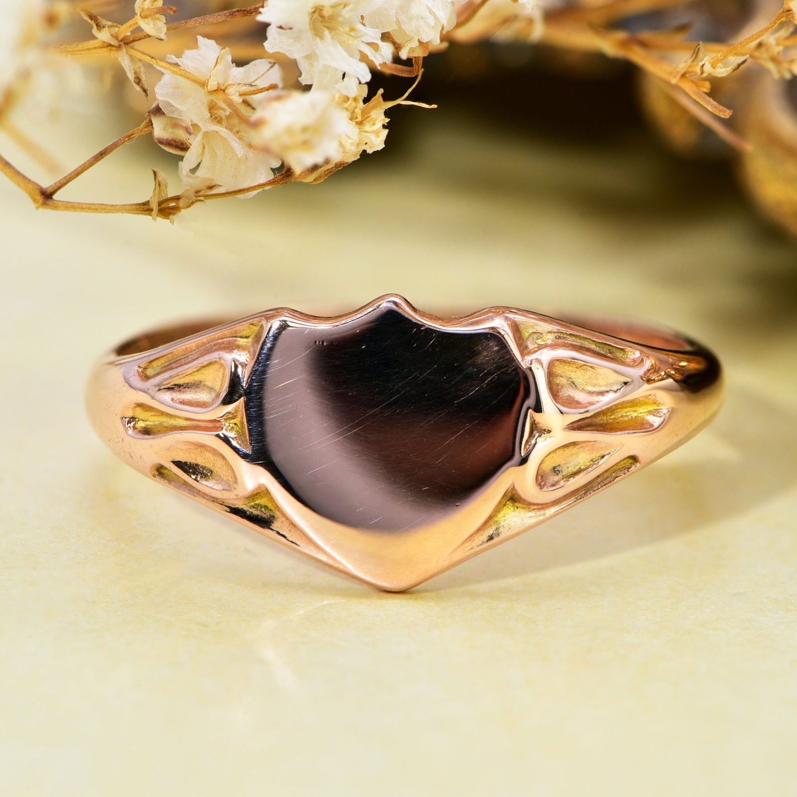 9ct 1919 Rose Gold Shield Signet Ring (1 of 5)