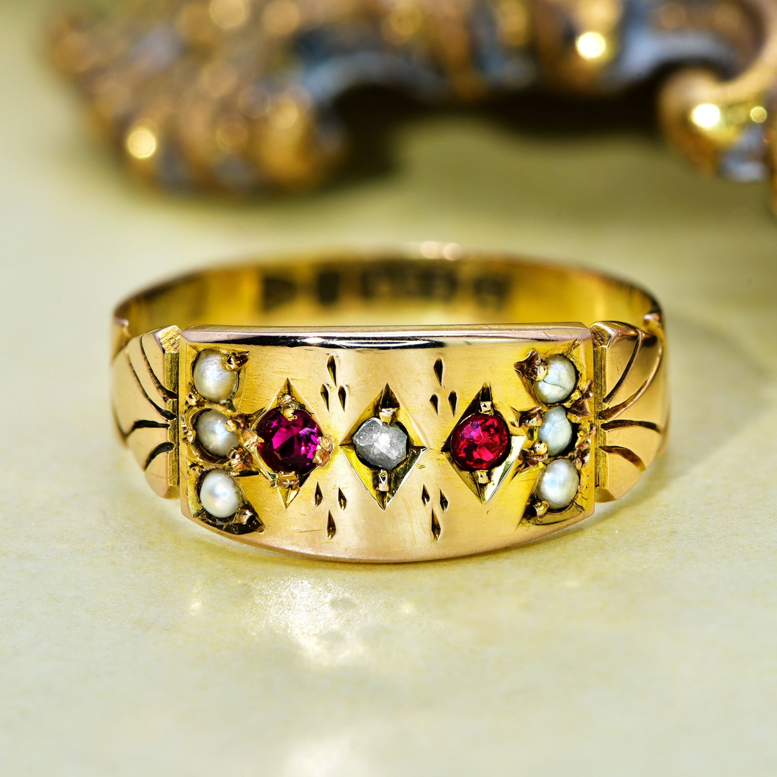 Victorian 9ct Ruby, Pearl and Diamond Ring (1 of 6)