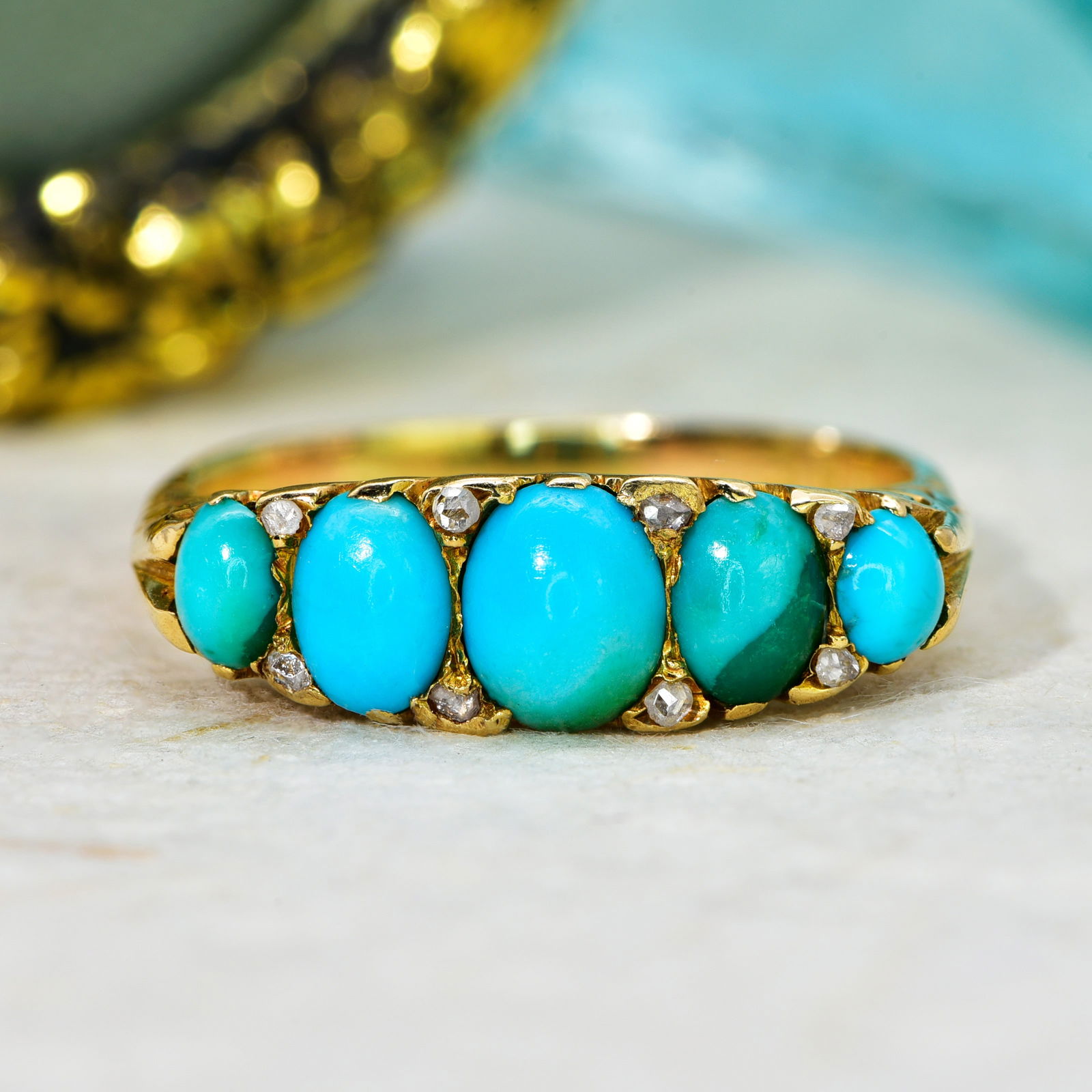 Victorian 18ct Turquoise and Diamond Ring (1 of 6)