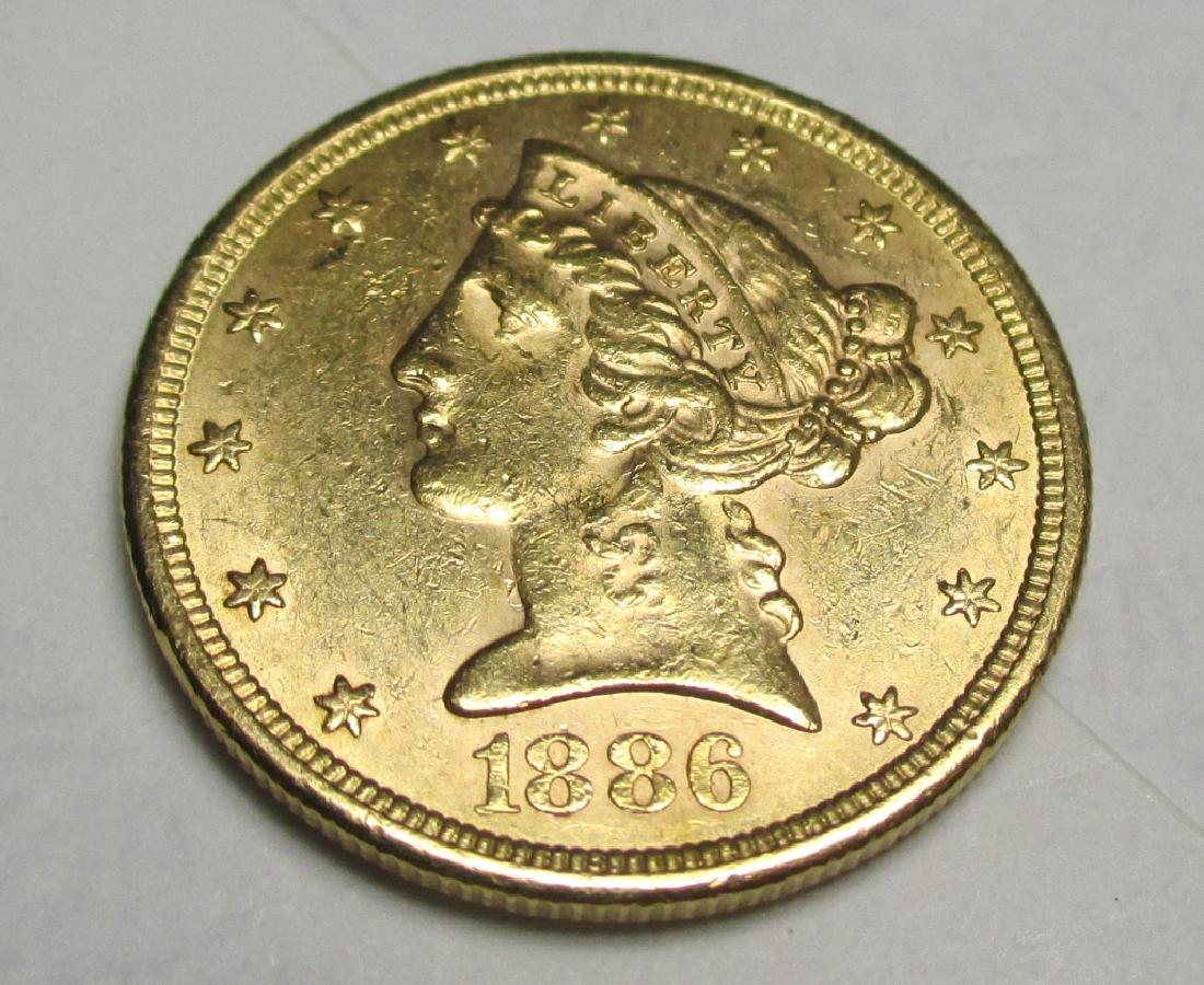 1886 S Better Date $5 FIVE Gold Liberty Half Eagle (1 of 2)