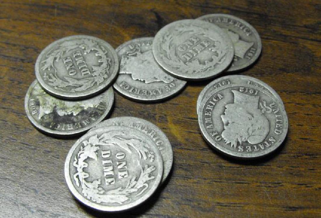 Lot of (10) Early 1900's Barber Dimes- (1 of 1)