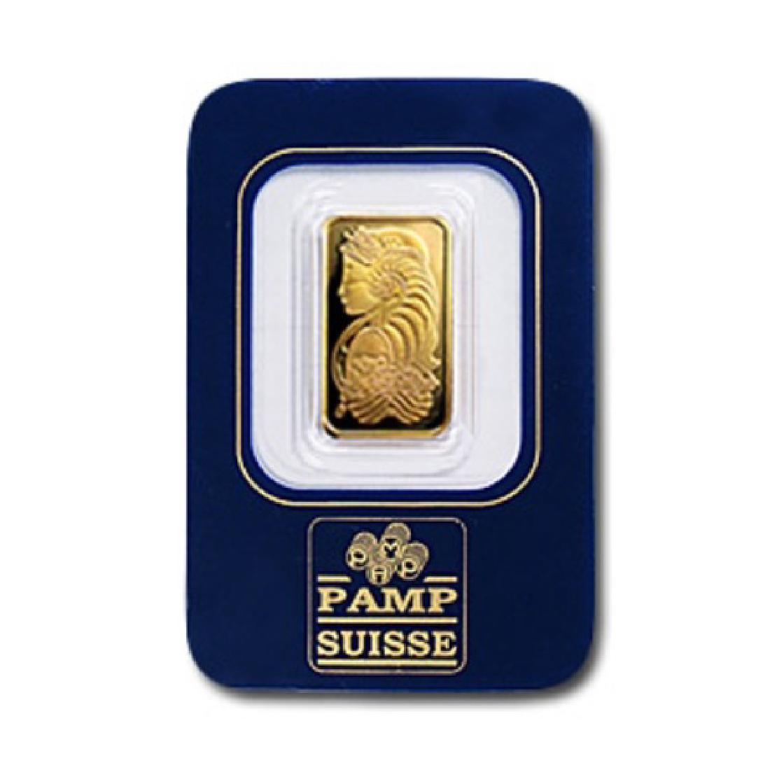 2.5 Gram Pamp Suisse Gold Ingot on Assay Card: Item is as shown in image. Bidder is responsible for all value and grade determination based upon image. All bids constitute abinding contract and agreement to pay.