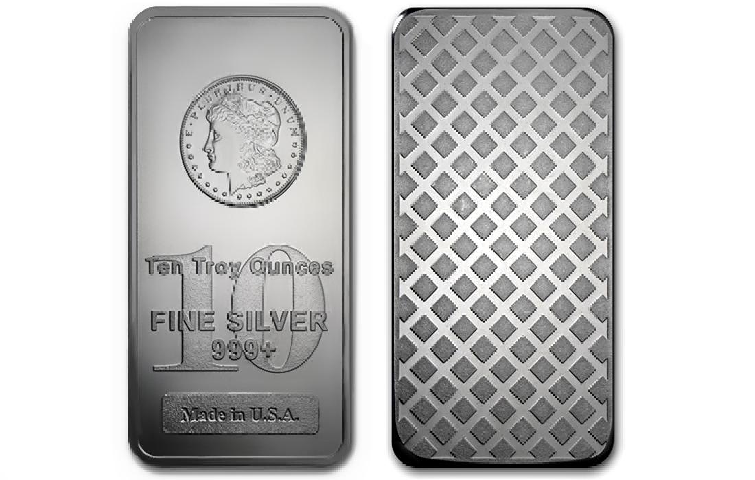 10 oz. Silver Morgan Design Silver Bar: Item is exactly as shown in image. All items will be exact date, mint and grade as detailed and pictured. Due to the fact we have have more than one of these items bidder may not receive the exact ite